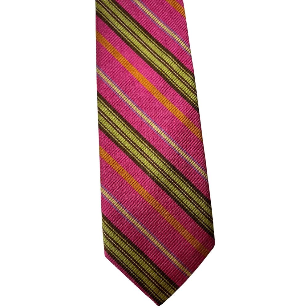 Robert Talbott Men's Silk Neck Tie Pink,Olive, Brown Striped Made in USA